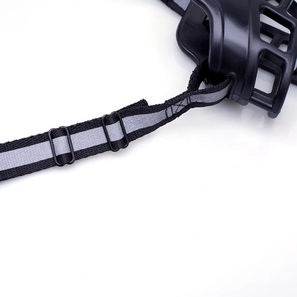 Adjustable dog muzzle made from soft rubber, available in black and yellow, six sizes from 18cm to 43cm
