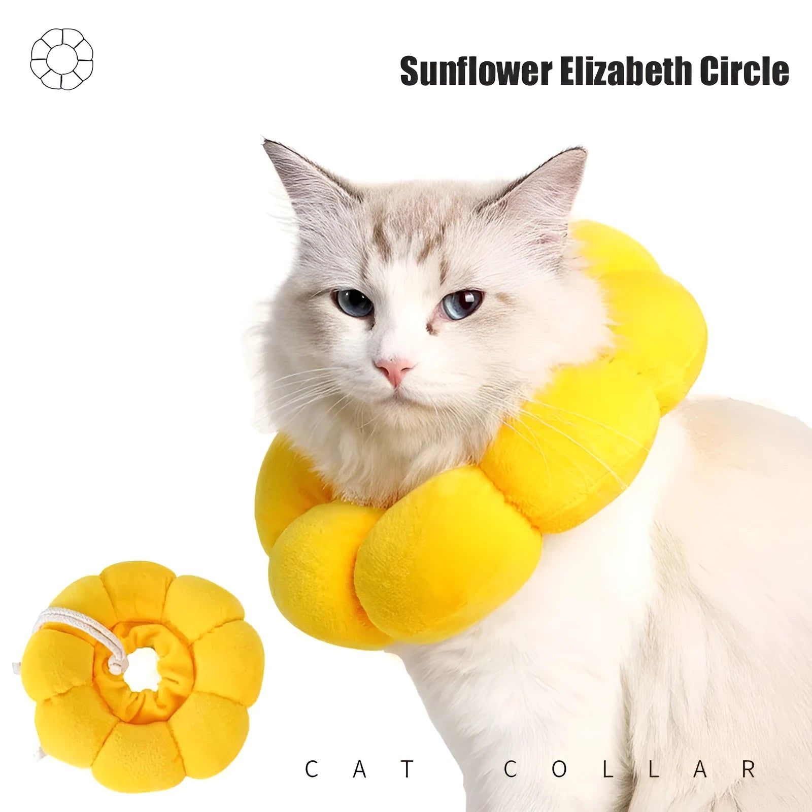 Sunflower patterned cotton pet recovery collar with adjustable band for post-surgical protection