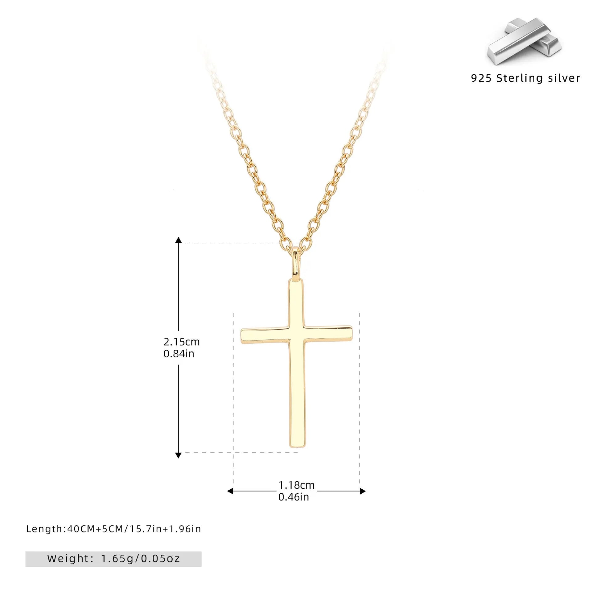 Simple glossy cross pendant on an adjustable O-shaped sterling silver chain.