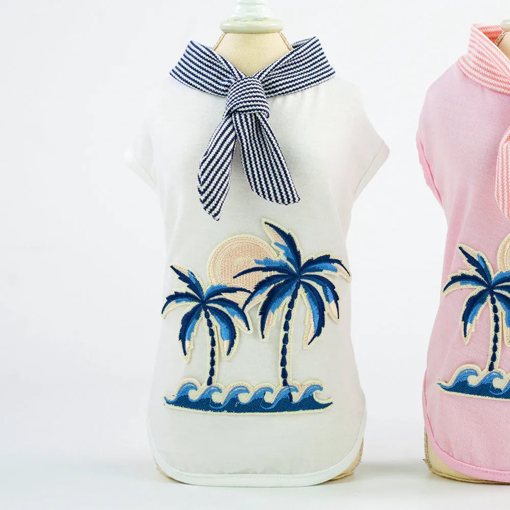 Cotton coconut tree embroidery pet clothing in pink for small to large dogs with casual style