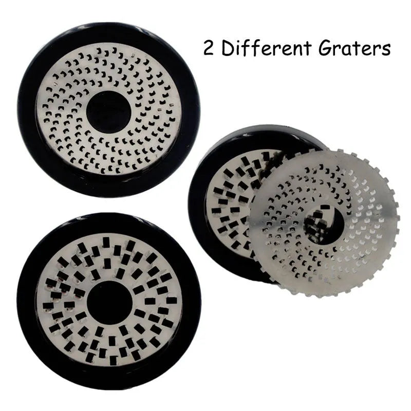 Stainless steel rotary cheese grater with super sharp blade for chocolate fondue and hard cheeses, black and white, 17cm height