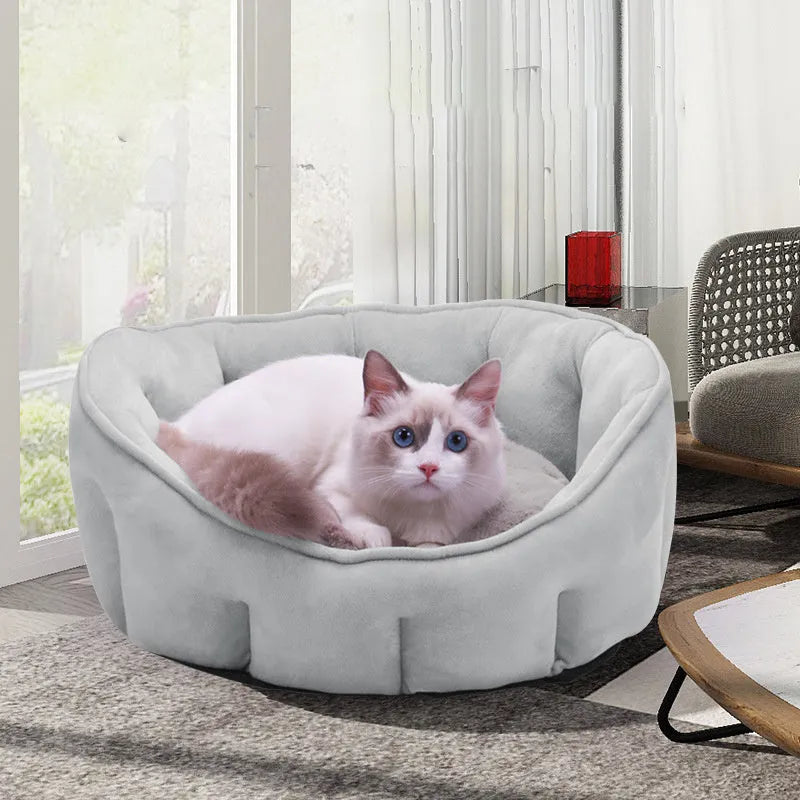 46cm cube cat kennel mat house with plush interior in grey, green, pink, or yellow colours