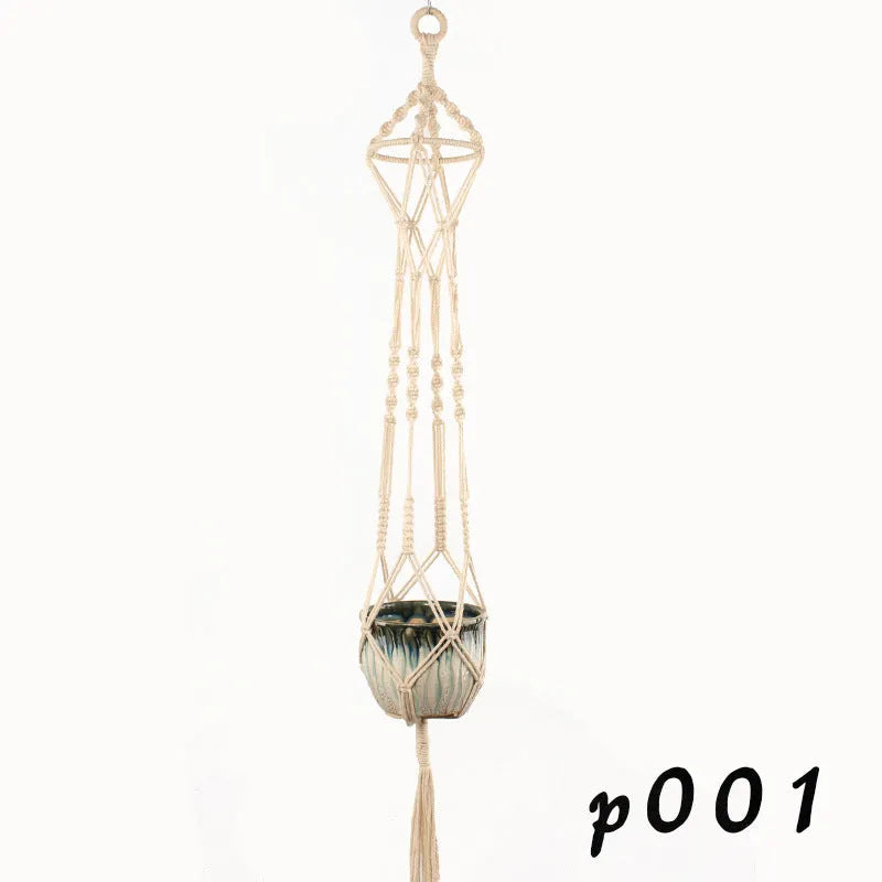 Woven wire cotton rope plant hanger in desktop and wall hanging styles