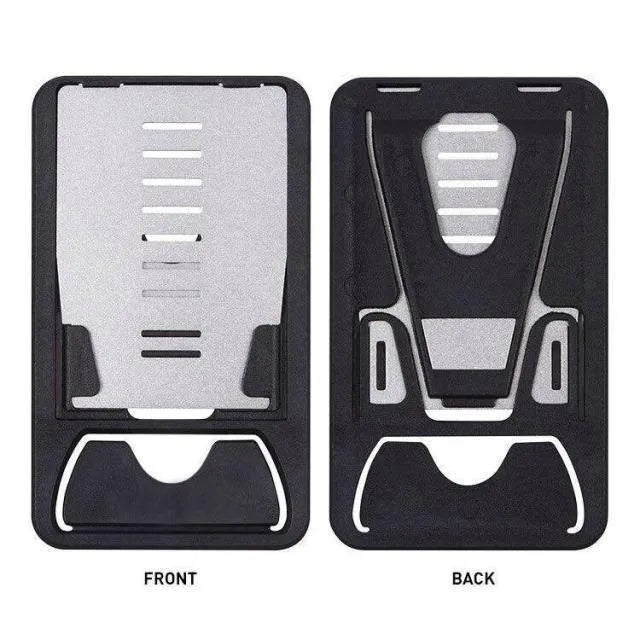 Black minimalist card phone holder for desk, measuring 8.5cm wide by 5cm deep.