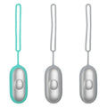 Handheld microcurrent sleep aid device with round control button in grey, green, or orange colours