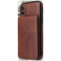 Imitation leather wallet phone case for iPhone 11 in a solid colour, showing card storage slots.