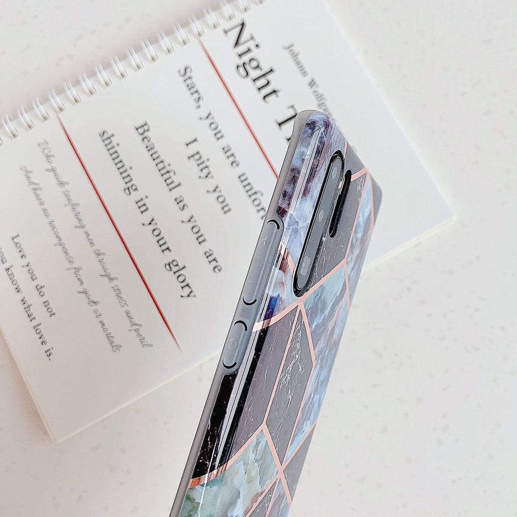 Electroplated marble phone case with metallic finish for Huawei and Samsung smartphones