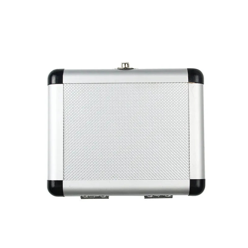 Gold aluminium tool box case with a steel opening plate, showing scale next to a ruler.