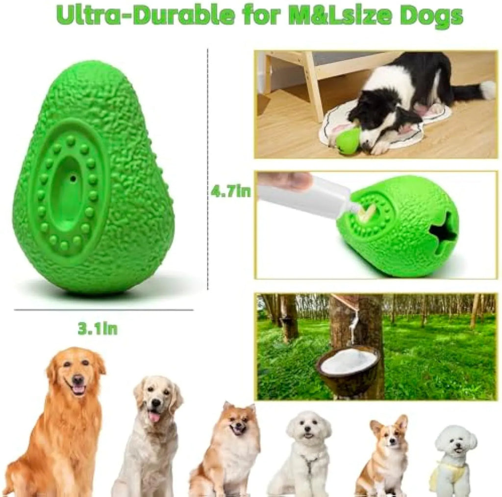 Green avocado-shaped heavy duty natural rubber dog chew toy for aggressive chewers