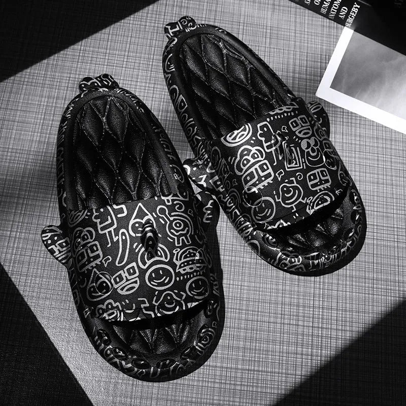 Casual open-toe EVA home slippers with a cute shark design on the upper.