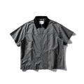 Men's washed cotton overalls shirt with short sleeves in loose cardigan style