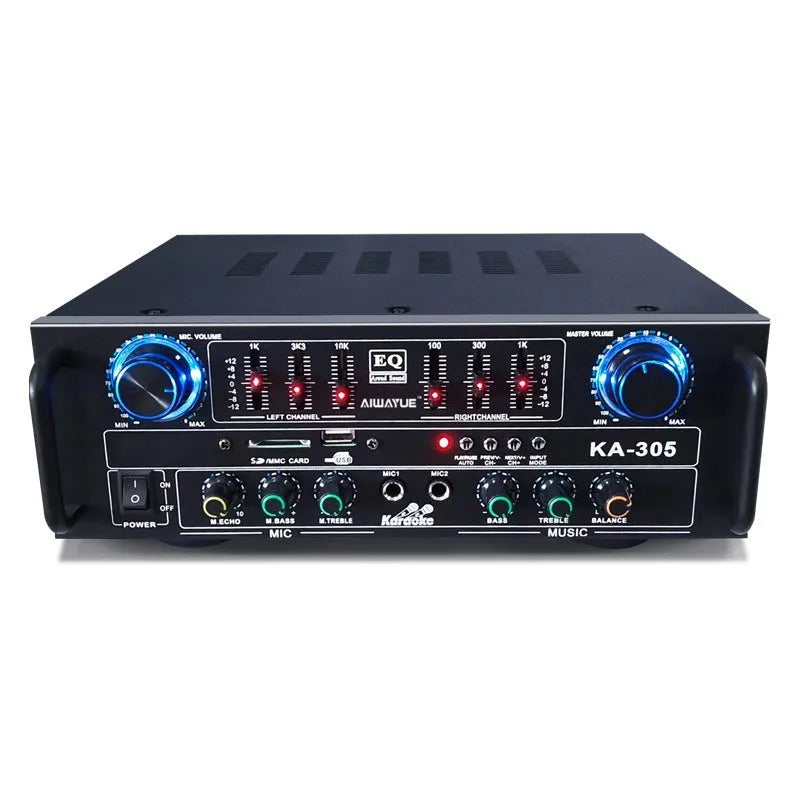 KA-305 4.1 channel Bluetooth power amplifier in black with front panel controls and lotus interface connections