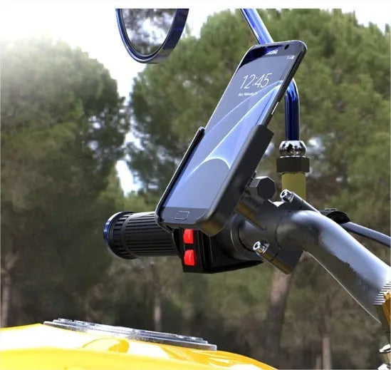 CNC aluminium alloy bicycle mobile phone holder with mechanical lock on mountain bike handlebars, black finish