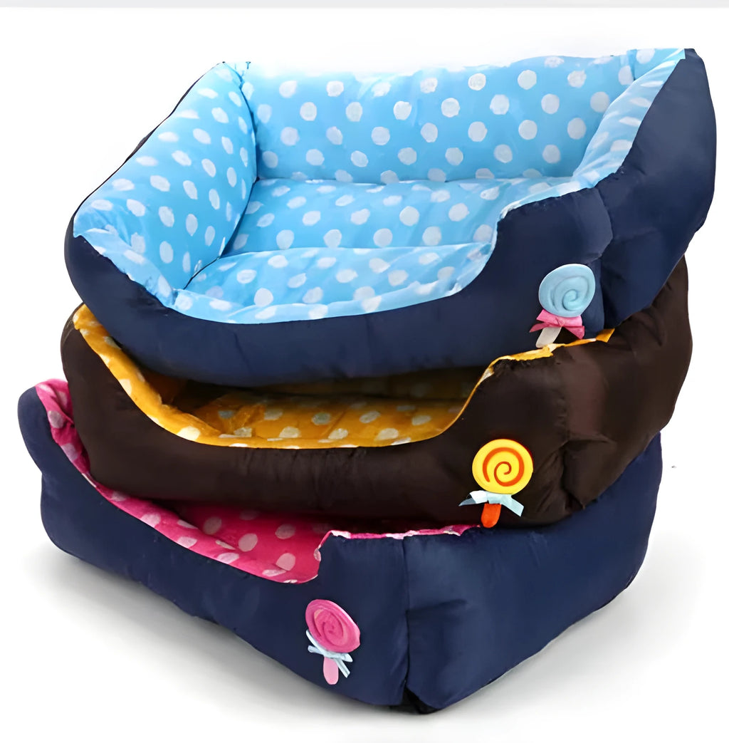 Pet dog sofa bed in blue with Oxford cloth cover and plush cushion, available in three sizes