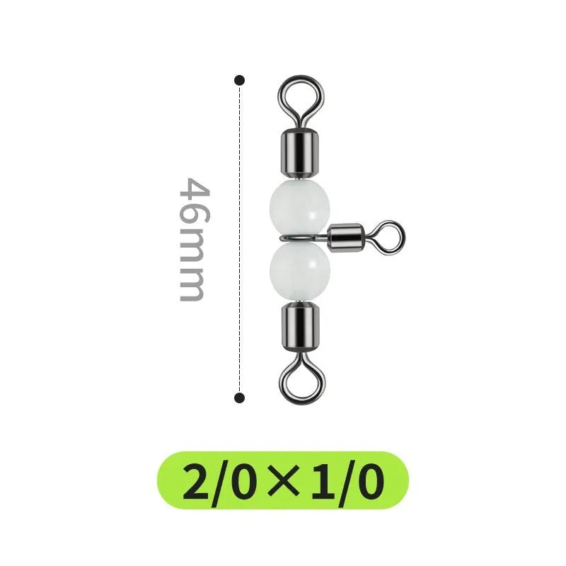 Copper luminous fishing swivel bead with a T-type three-fork design and eight small connection rings.