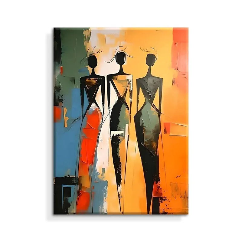 Colorful hand-painted abstract oil painting of an African woman on canvas