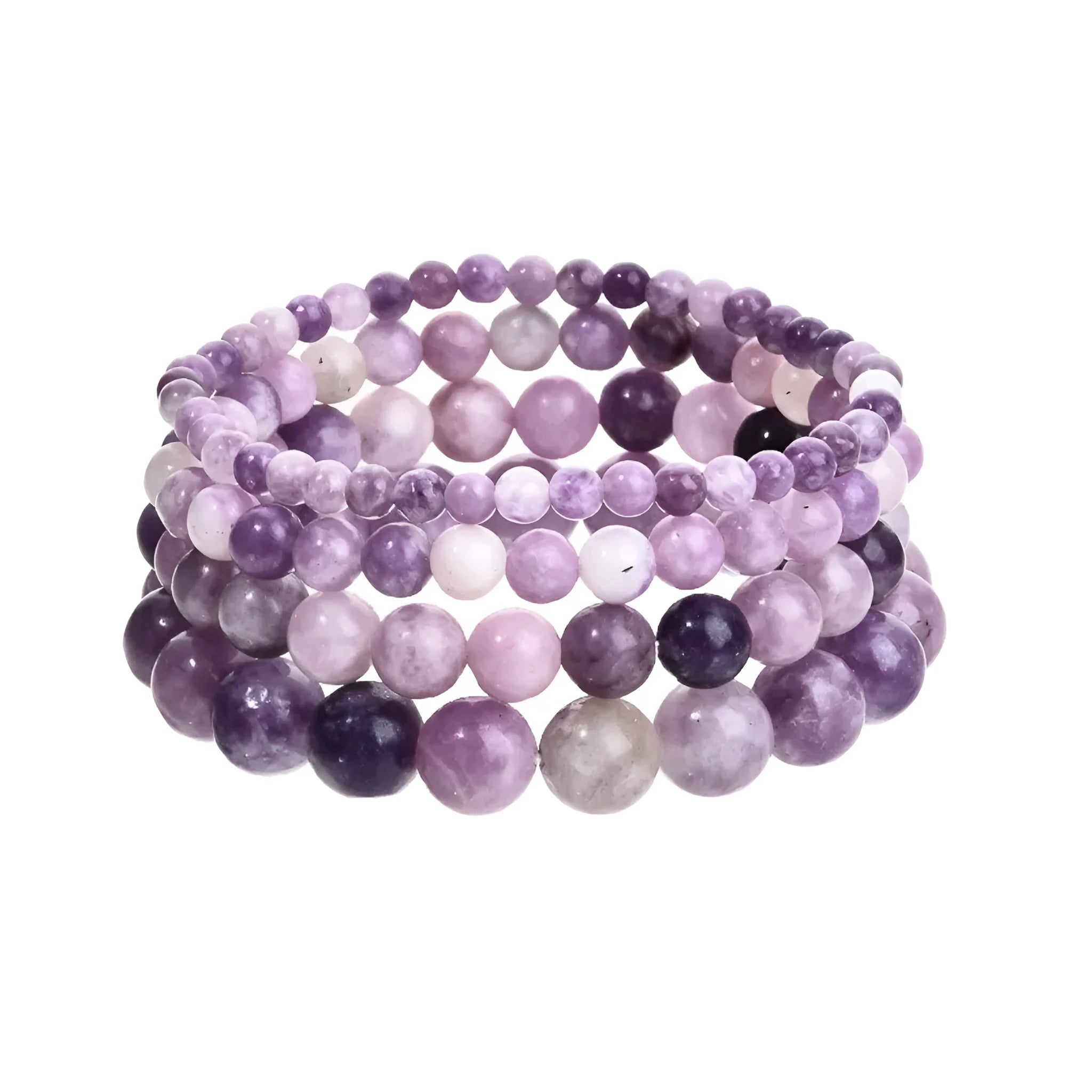 Handcrafted purple natural stone elastic bead bracelet with geometric beads.