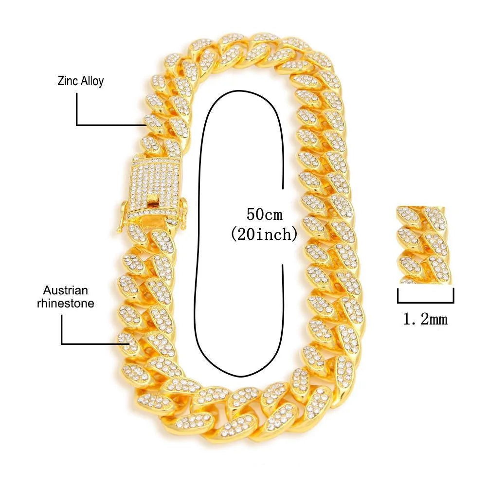 Roman numeral quartz watch with square diamond-studded dial and black mesh band, shown with matching bracelet and necklace.