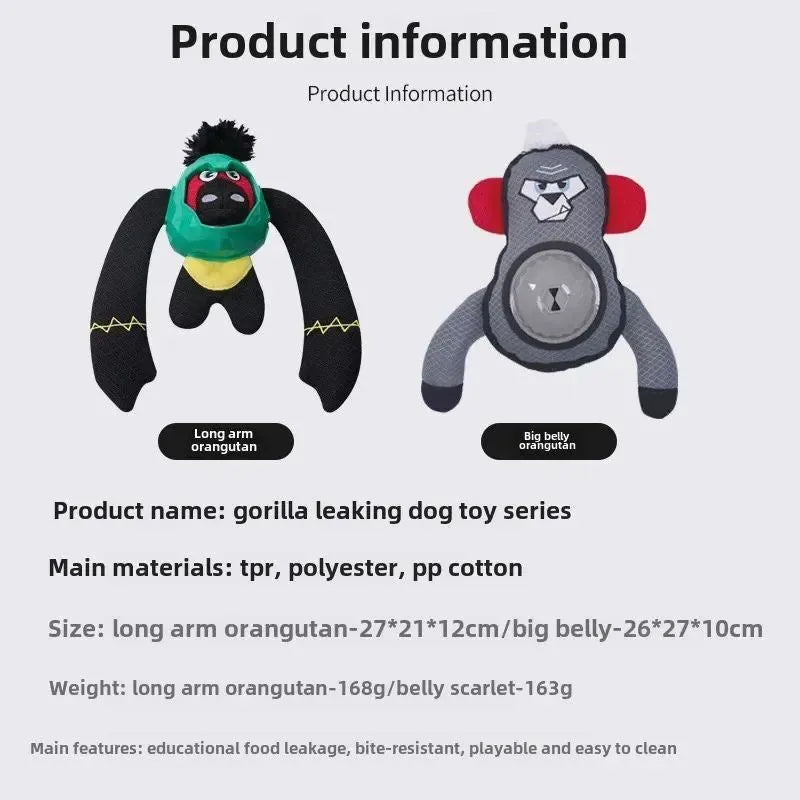 Missing food dog toy in gorilla shape with paper sound, bite-resistant fabric, green colour