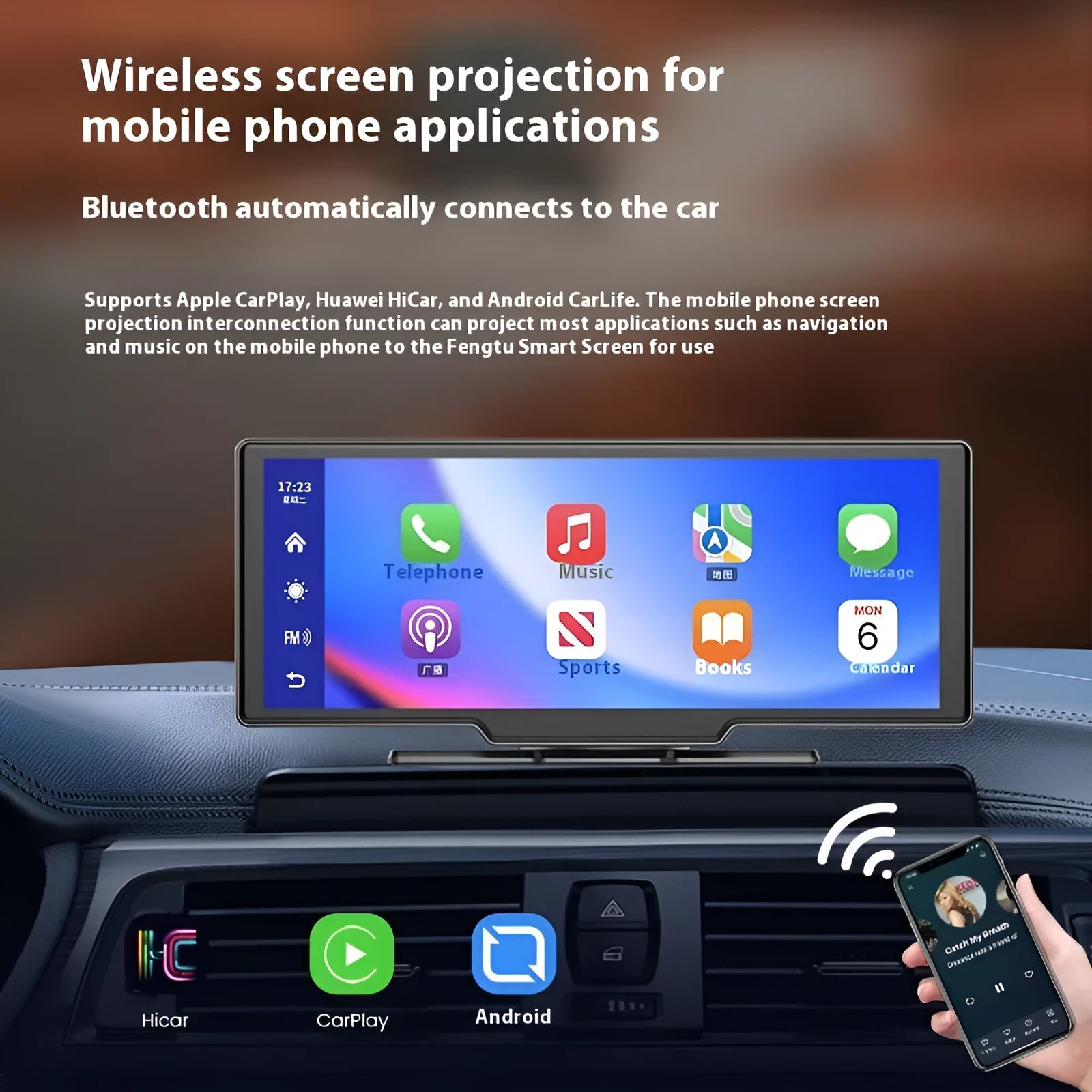10-inch car touchscreen smart display with CarPlay and front and rear driving recorder camera