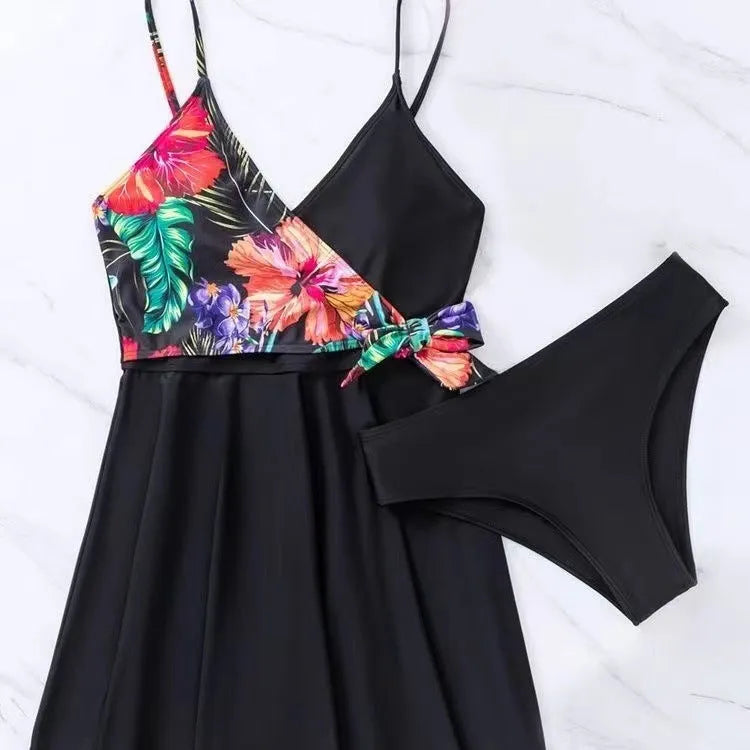 Black women's high waist bikini briefs on a plain background.