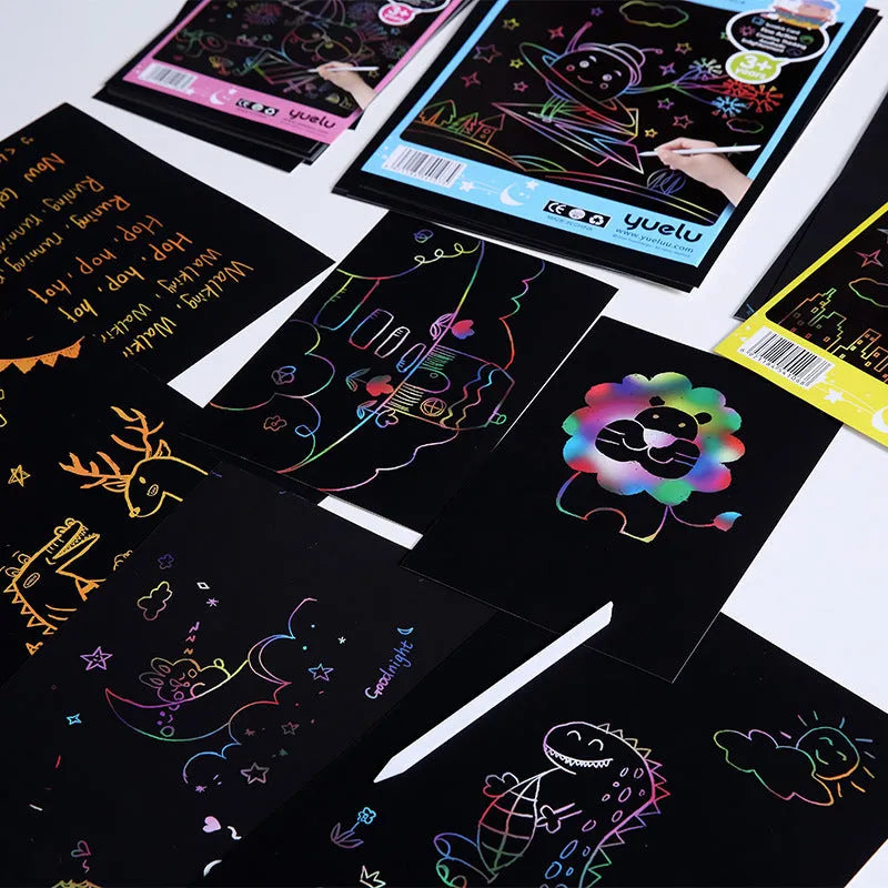 Handmade solid colour scraping drawing paper in A4 and 16K colourful models for children's art.