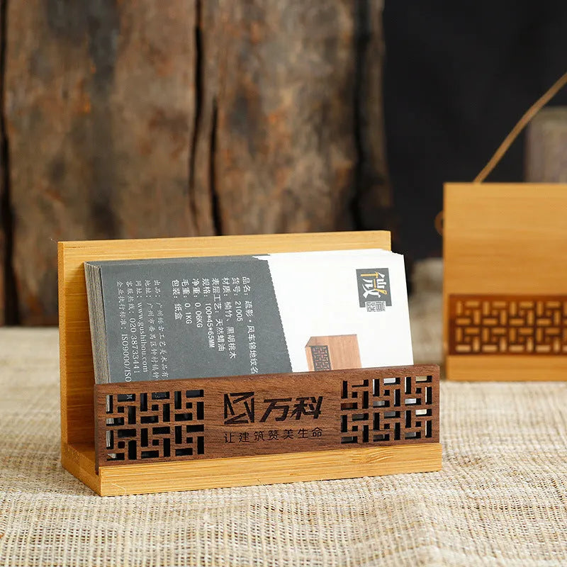 Geometric bamboo and black walnut business gift box with 35mm thickness