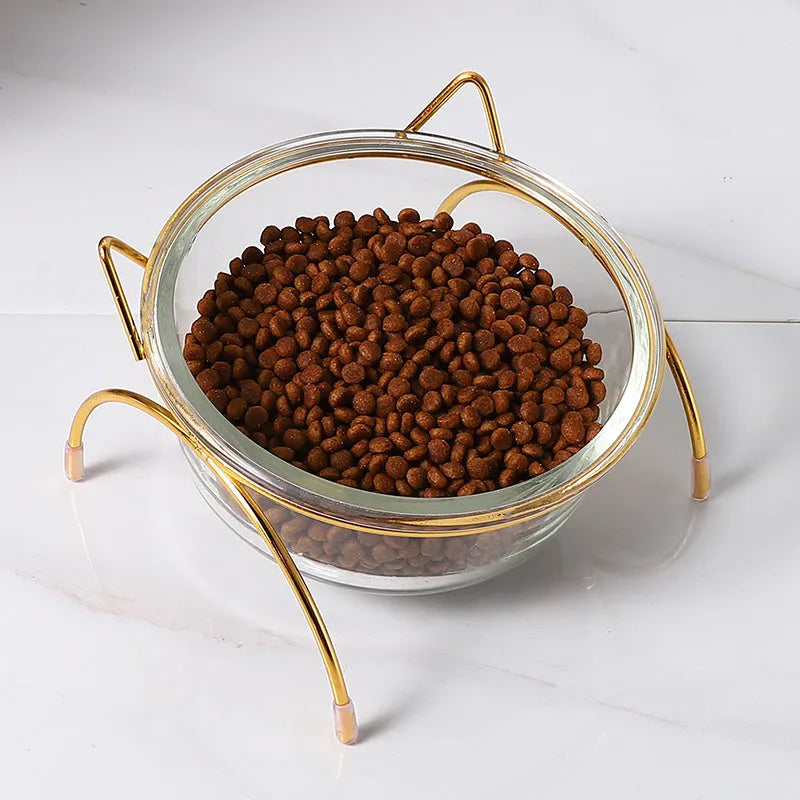 Glass cat bowl with iron rack, double and single options for cats and small dogs