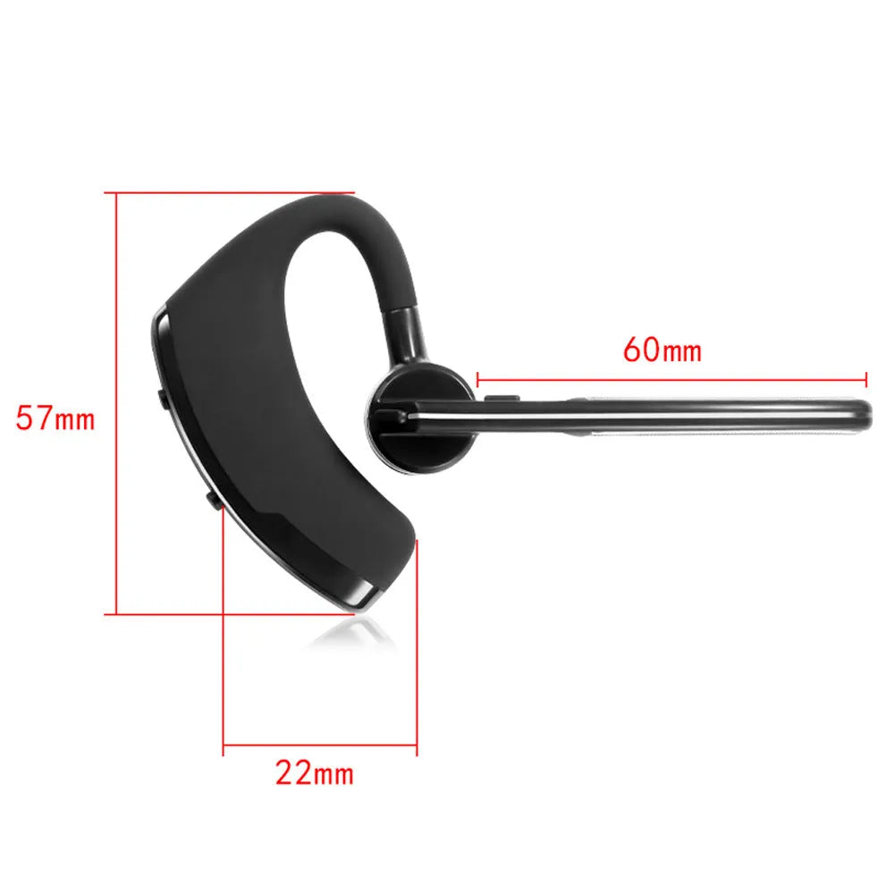 V9 Business Bluetooth wireless headset with ergonomic earpiece and microphone for dual phone connectivity.