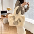 Women's plush rabbit ears tote bag with large shopping capacity in solid colour