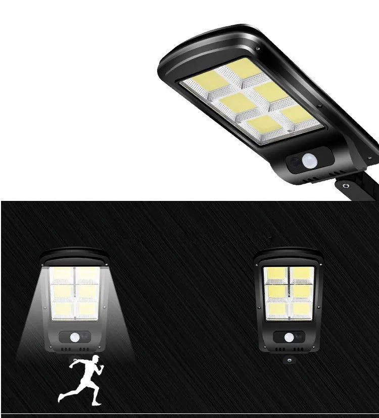 Black solar-powered outdoor wall light with motion sensor for gardens and pathways