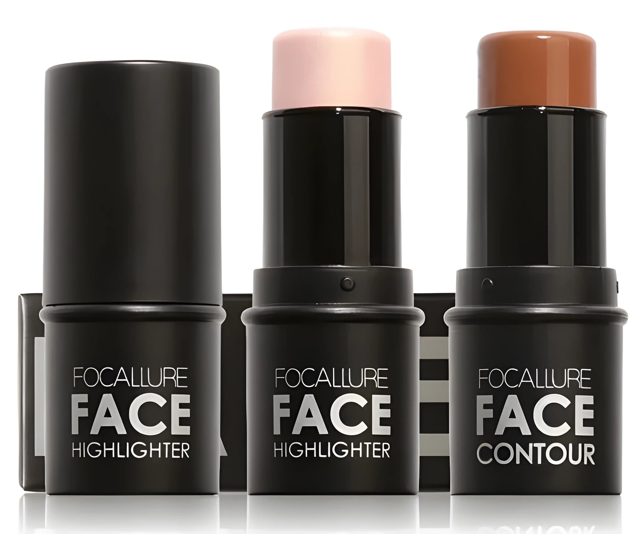 Face contour highlighter make-up product in four shade options A, B, C, and D.