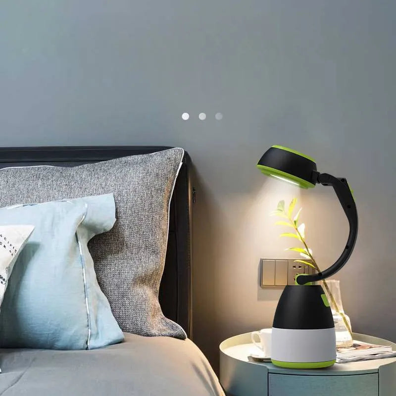 Black green foldable 3-in-1 LED camping lamp with USB charging port