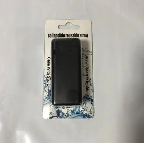 Folding reusable stainless steel drinking straw with cleaning rod and storage box in a pocket