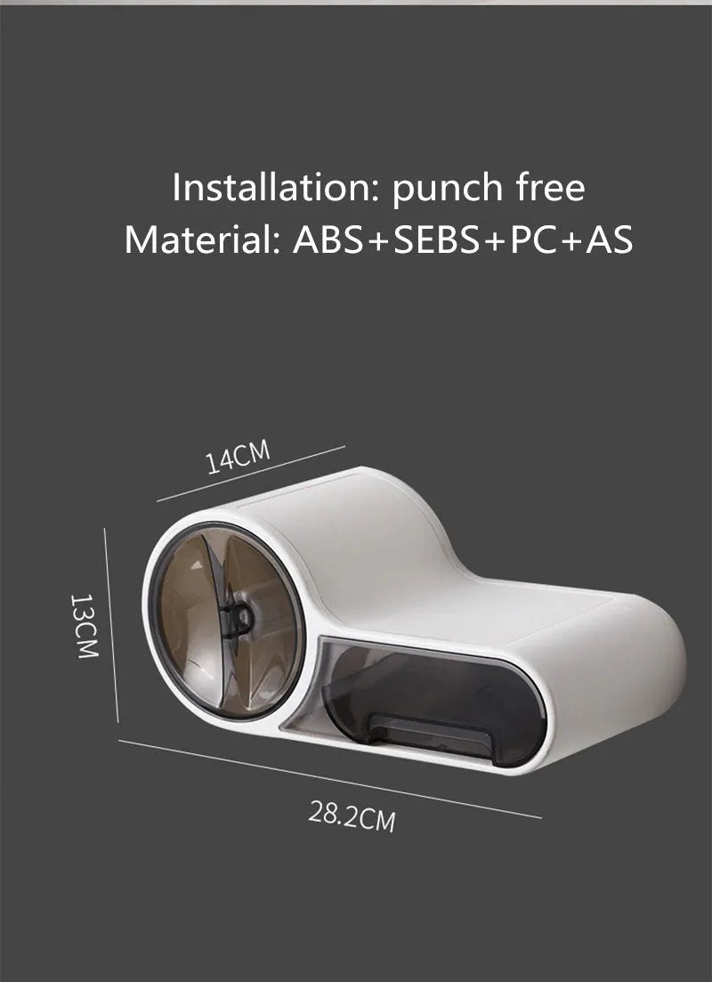 White plastic bathroom toilet roll holder with a streamline curve design on a wall