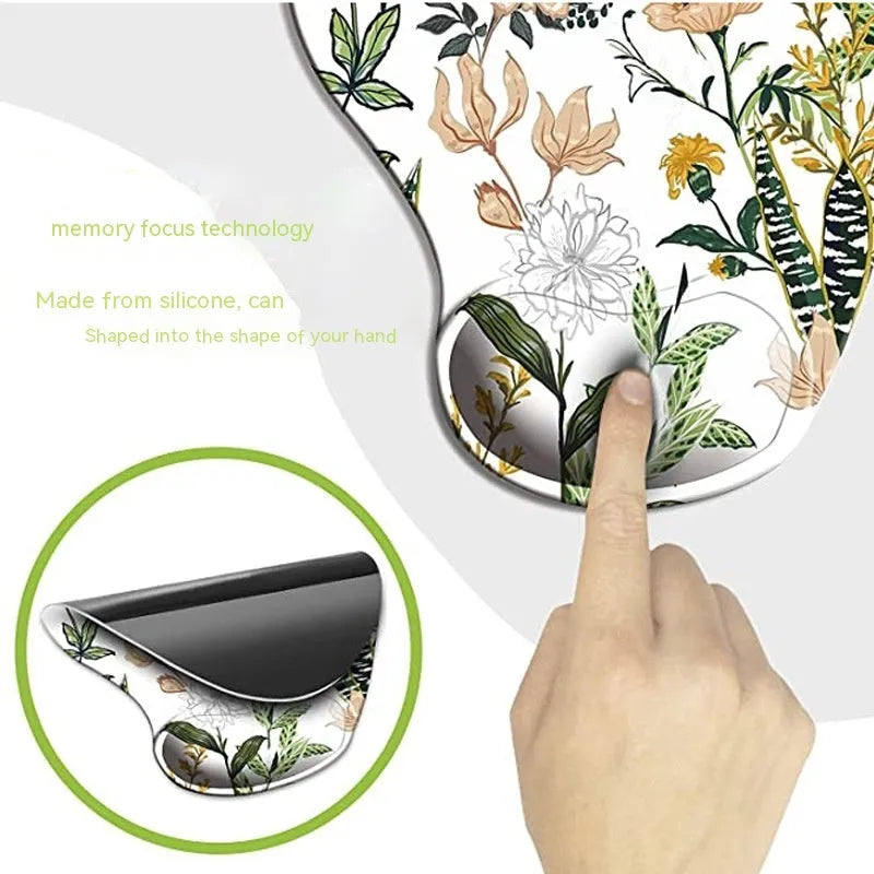 Black silicone wristband keyboard pad with rubber sole base and floral thermal transfer pattern