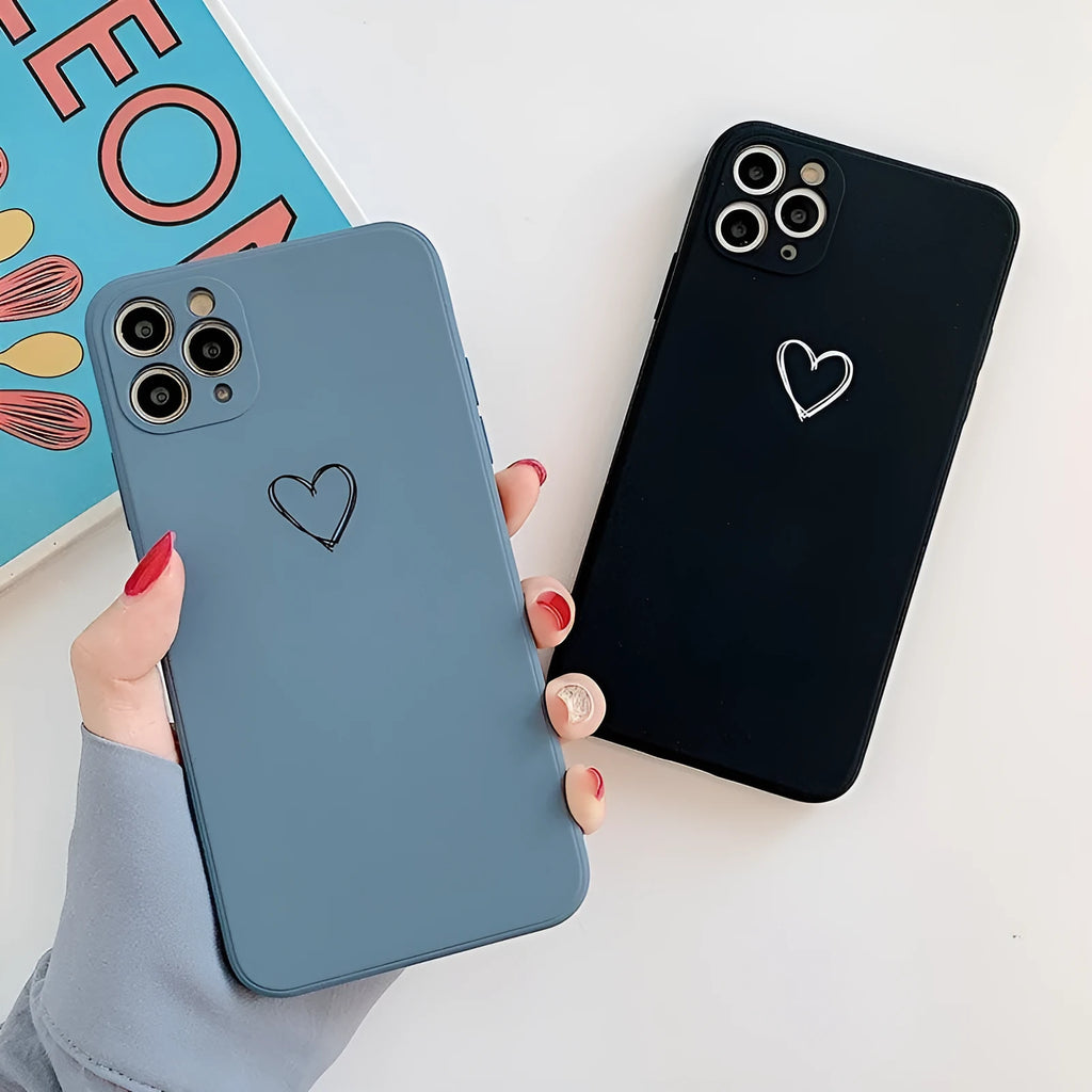Solid colour silicone phone case for iPhone shown in black, green, grey, light green, pink, purple, red, and white options