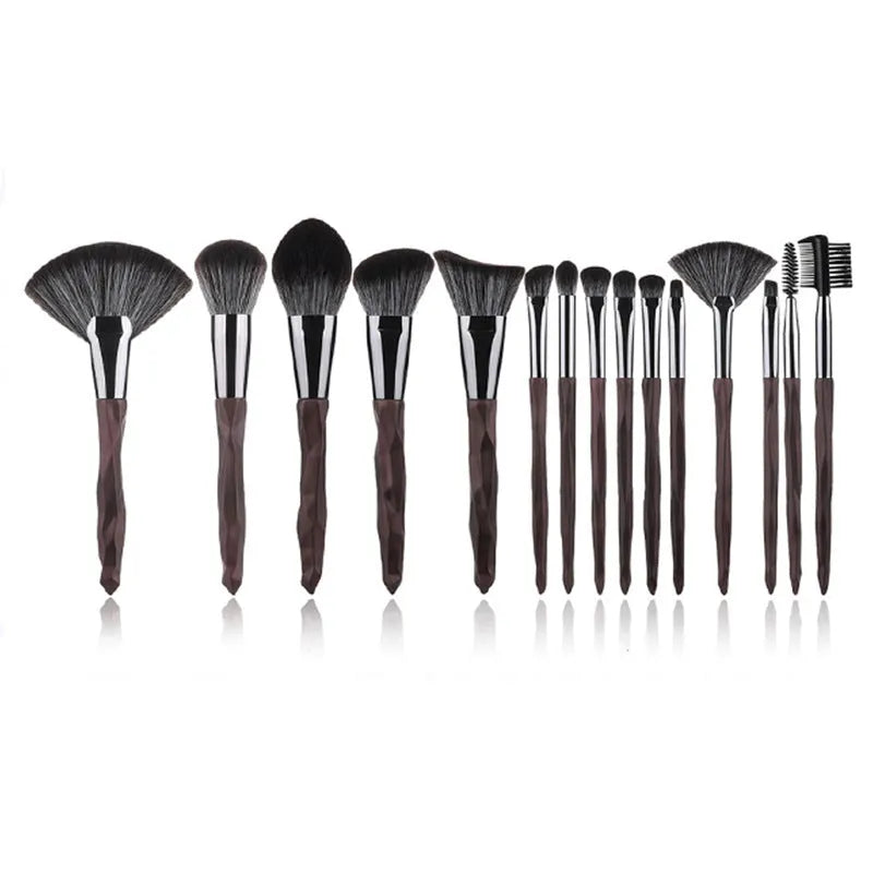 15-piece diamond handle makeup brush set with man-made fibre bristles, portable 13cm length, blue and brown handles