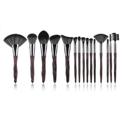 15-piece diamond handle makeup brush set with man-made fibre bristles, portable 13cm length, blue and brown handles