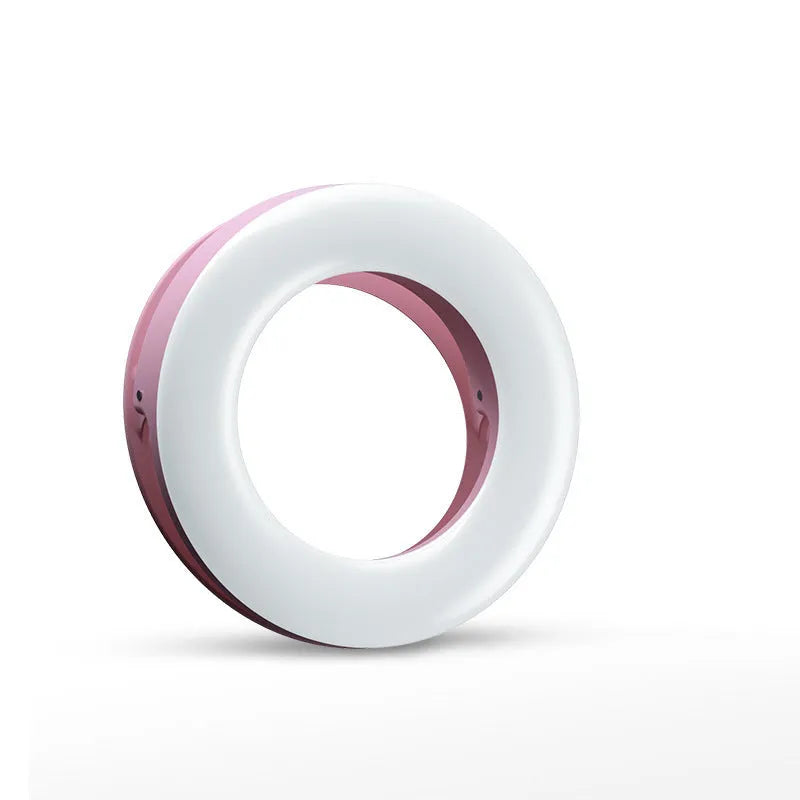 Black LED selfie ring light for mobile phones with USB cable and adjustable brightness settings