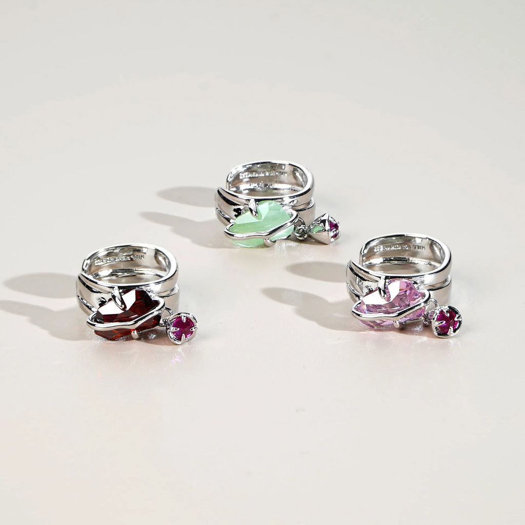 Peach blossom crystal clip-on earrings without pierced ears in opal colour with platinum and gold plating