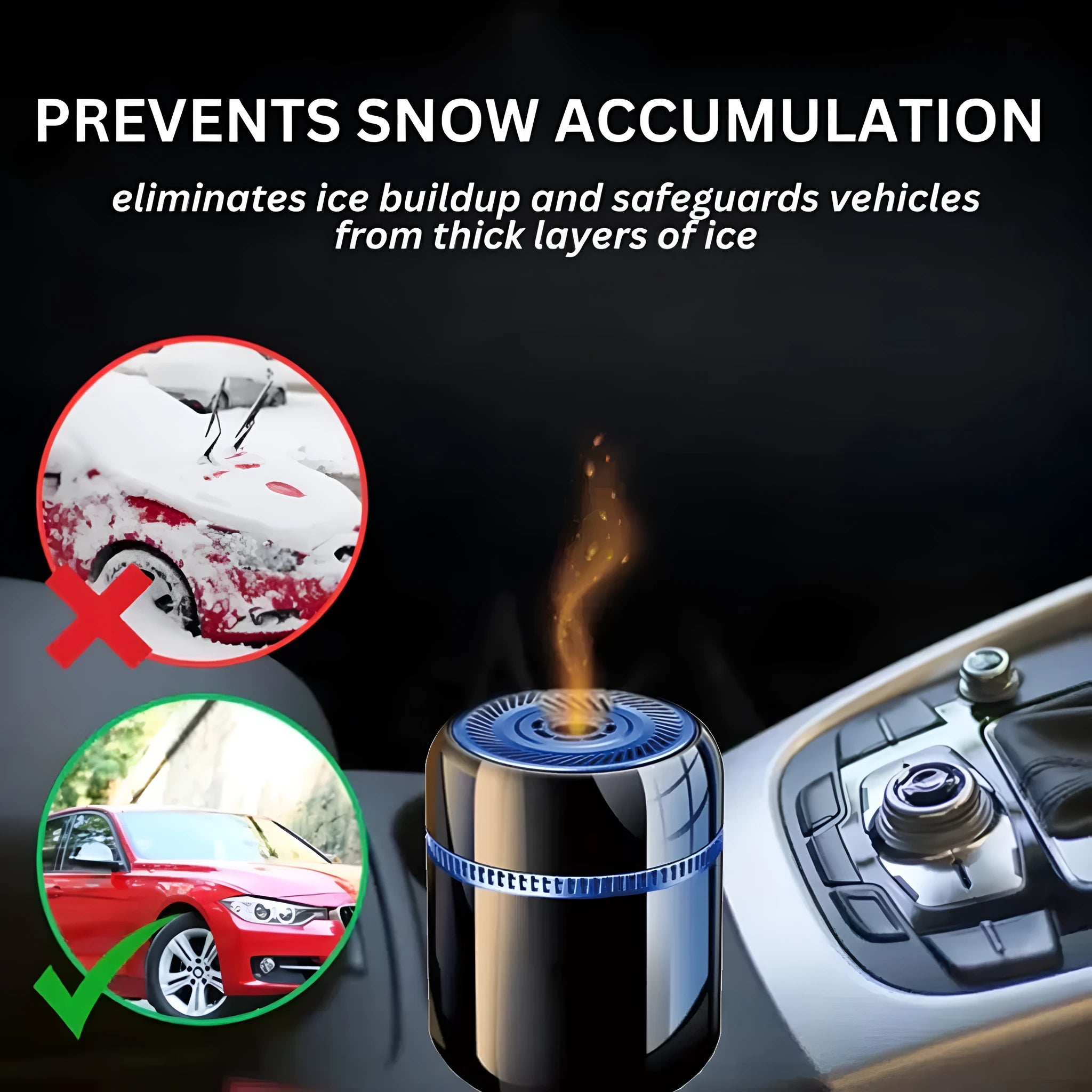 Compact car windscreen deicing tool measuring 5.6cm by 6.8cm