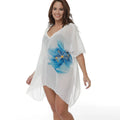 White plus size loose beach cover-up blouse for swimming sun protection.