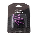 Set of six coloured stainless steel screws for mountain bike handlebar riser installation.
