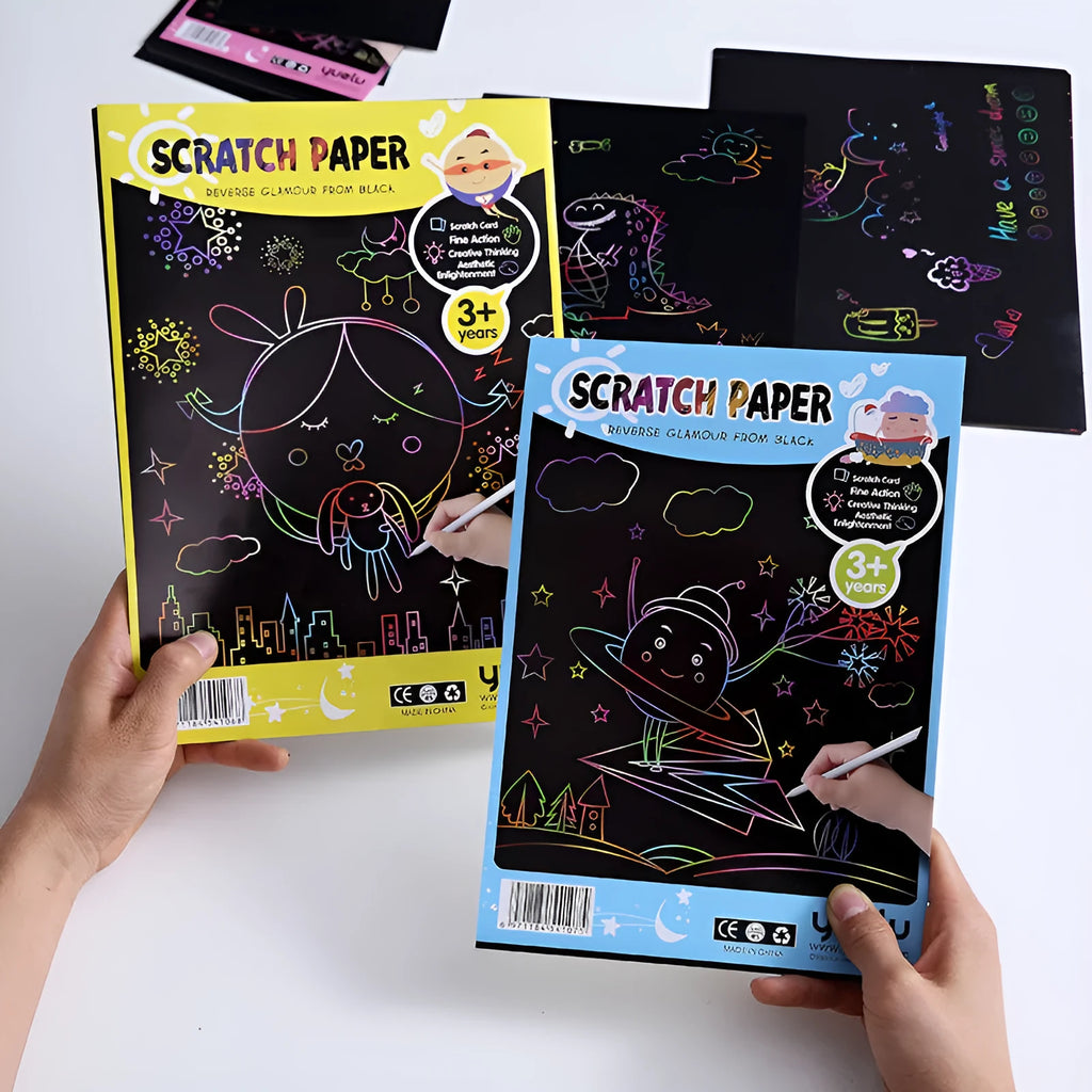 Handmade solid colour scraping drawing paper in A4 and 16K colourful models for children's art.