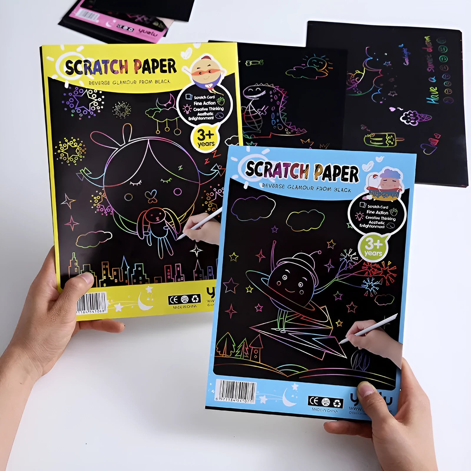 Handmade solid colour scraping drawing paper in A4 and 16K colourful models for children's art.