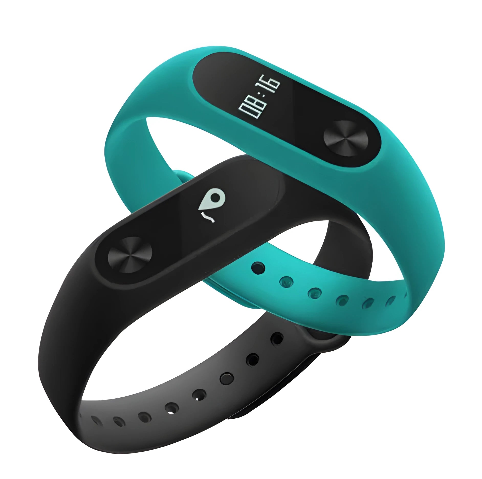 Xiaomi Mi Band 2 black fitness tracker on wrist showing OLED screen display.