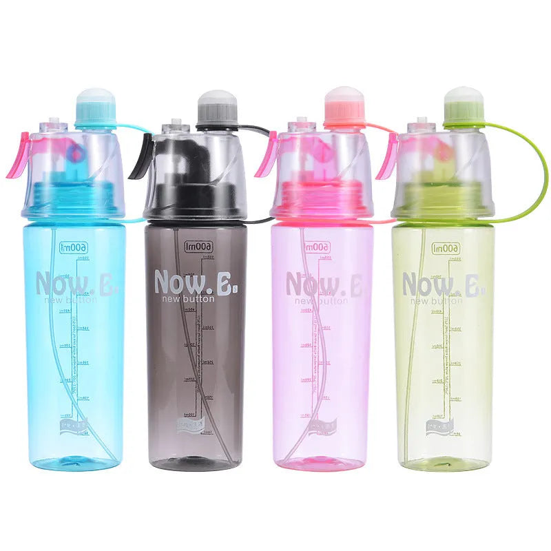Transparent PC sports water bottle with mist spray function and handle in green colour