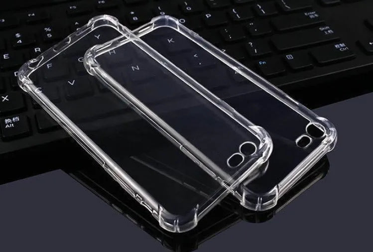 Transparent shockproof TPU phone case for Apple iPhone models on a white background
