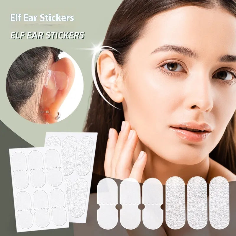 Close-up of transparent and frosted TPU ear patches on backing paper, showing 0.1cm thickness.